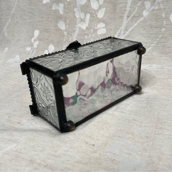 J Devlin iridescent clear glass jewelry trinket box - Picture 6 of 8
